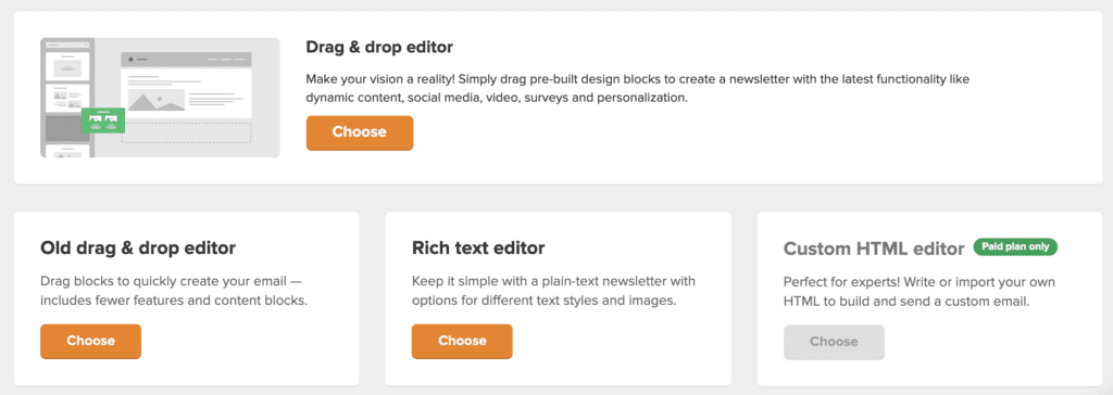 Editor options in MailerLite