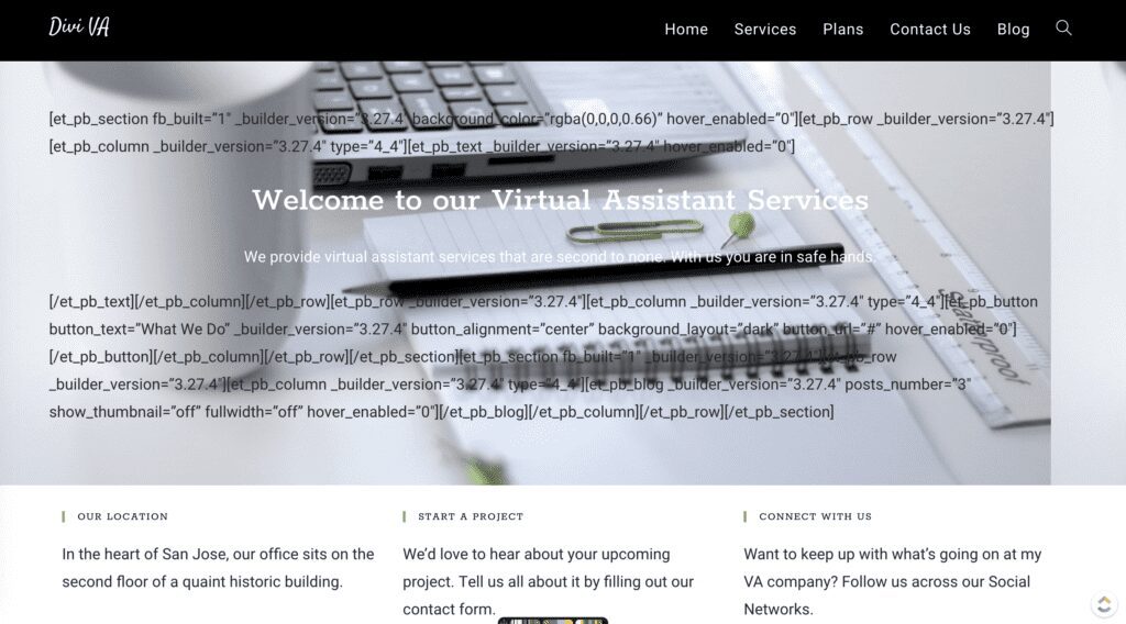 VA Website with Divi plugin disabled.