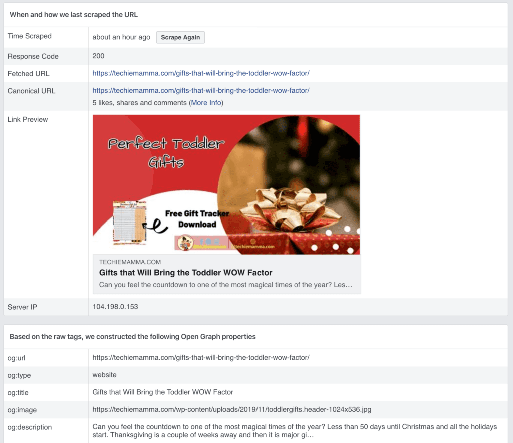 The Facebook Debugger shows how a shared post will appear and defines the description, title, and more.