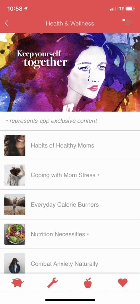 Mom Stuff Health & Wellness section. 