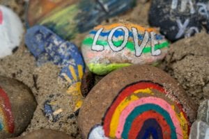 Painted pebbles to help people show their support for key workers and the NHS during the COVID-19 pandemic.